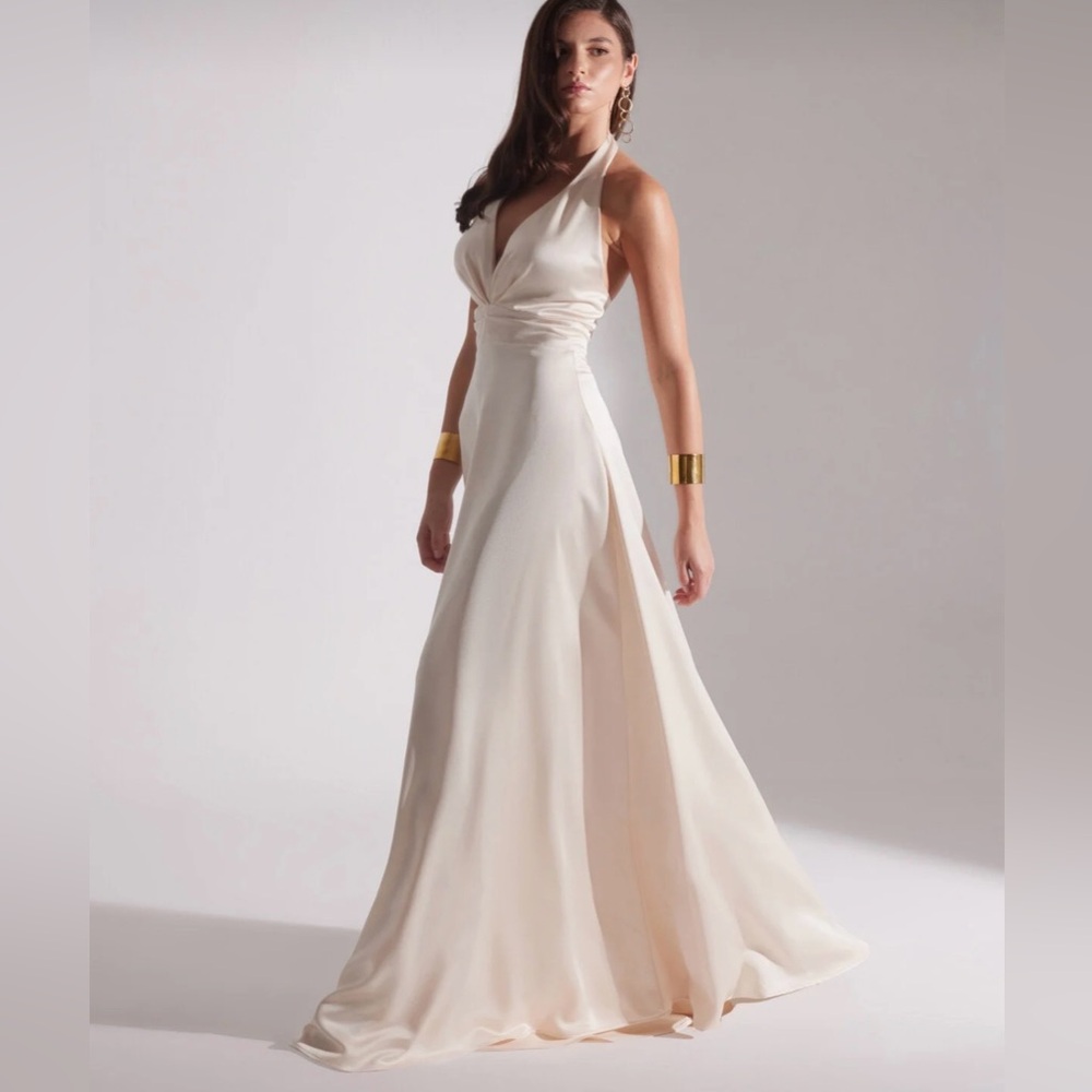 Champagne Formal Dress XS Prom Dress Halter Evening Gown Engagement Long Dress